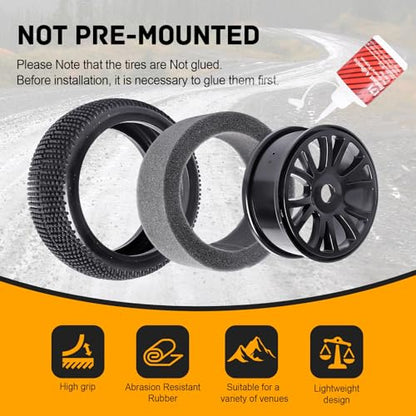 RC Buggy Wheels and Tires with 17mm Hex for 1/8 Arrma Typhon 6S BLX Losi 8IGHT HPI Racing Trophy Brushless RC Off Road Car, 4PCS