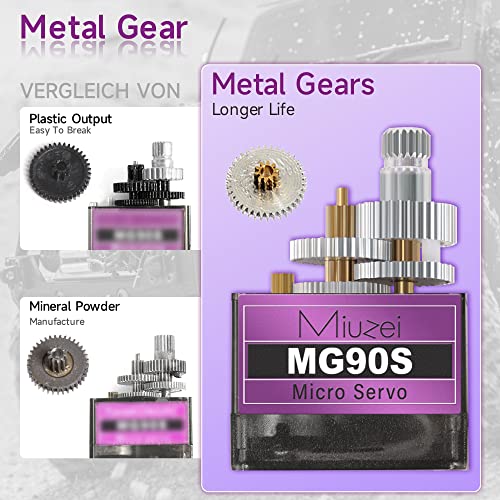 MG90S 9G Micro Servo Motor Metal Gear for RC Plane Robot Arduino (4) | 2.0 kg.cm Torque, 0.08sec/60°Speed. 9 gram Mini Digital 180 Degree Steering Servo Kit for Helicopter Airplane Car Boat Diy