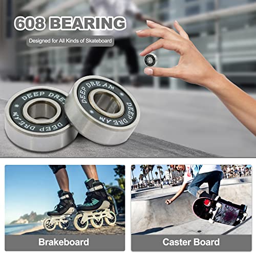 Premium 20Pcs 608rs Bearings Skateboard Bearings Longboard Bearings (8x22x7mm) for Skate Double Rubber Sealed Deep Groove - size: 608-2rs-black