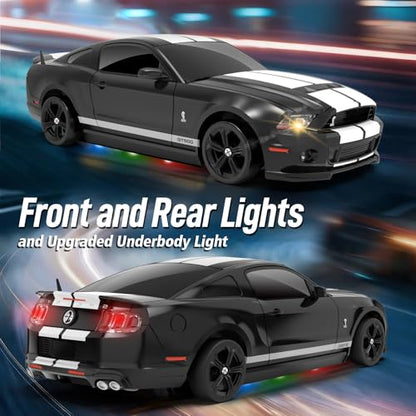 YONCHER RC Drift Car, Remote Control Car for Kids Ford Mustang Shelby GT500 Officially Licensed, 1:24 20KM/H 4WD RC Cars with Lights, Fast Racing Toy Car for Boys Girls, Black - color: Gt500 Black