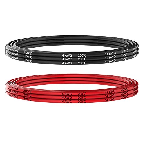 Electrical Wire 14 AWG 14 Gauge Silicone Wire Hook Up Wire Cable 20 Feet [10 ft Black and 10 ft Red] Soft and Flexible 400 Strands 0.08 mm of Tinned Copper Wire High Temperature Resistance - size: 2 Colors each 10FT, style: 14AWG