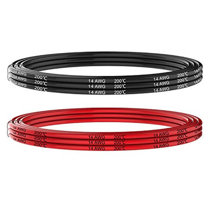 Electrical Wire 14 AWG 14 Gauge Silicone Wire Hook Up Wire Cable 20 Feet [10 ft Black and 10 ft Red] Soft and Flexible 400 Strands 0.08 mm of Tinned Copper Wire High Temperature Resistance - size: 2 Colors each 10FT, style: 14AWG