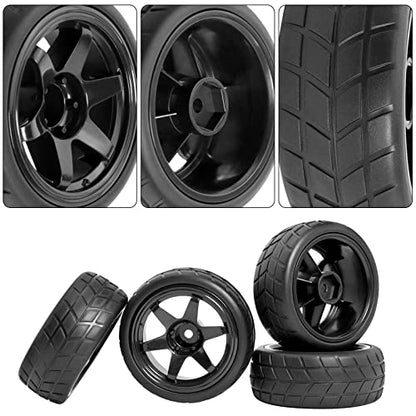 RC Drift Wheels and Tires Tyres 1/10 1/16 RC Wheels Preglued 4PCS 12mm Hex RC Wheels and Tires Tyres OD 2.58" with Foam Inserts for Traxxas Tamiya Kyosho HPI for 1/14 1/18 RC Off On Road