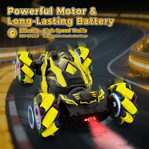 Gesture Sensing RC Stunt Car, Toys for 6-12 Years Old Boys, Birthday Gifts | Hand Controlled Remote Controlled Car 2.4GHz & 4WD , 360°Drifts Offroad with Lights & Music, Gifts for Kids Ages 6-12 - color: Black Yellow