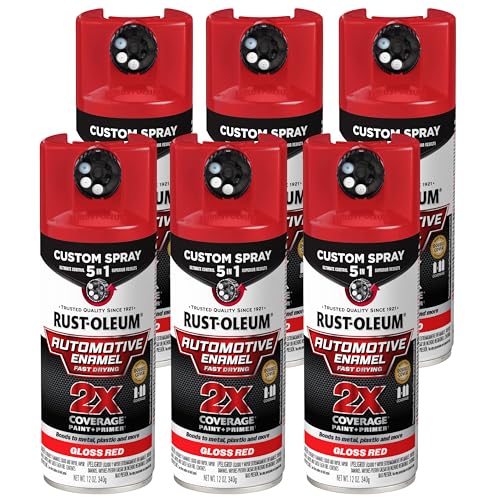 Rust-Oleum 2X Automotive Enamel 5-in-1 Spray Paint, Gloss Red | Fast Dry, Adjustable Custom Spray Dial, Multi Surface (Metal, Wood, Plastic and More), Any Angle, Ultimate Coverage, 6 Pack - color: Gloss Red, size: 12 Ounce (Pack of 6)