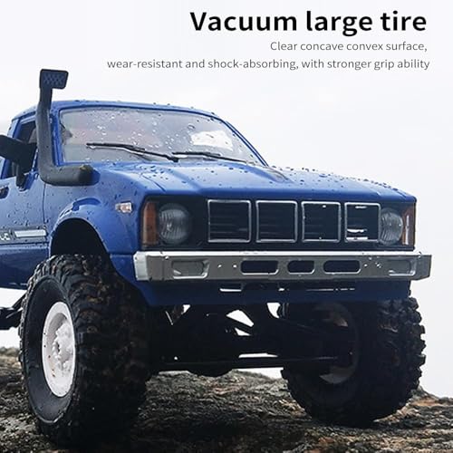 RC Truck 1/16 RC Rock Crawler, WPL C24 4x4 RC Pickup Truck, 2.4GHz Remote Control Car, All Terrain Off Road RC Climbing Car with Headlights and 2 Batteries for Adults (Blue) - color: Blue