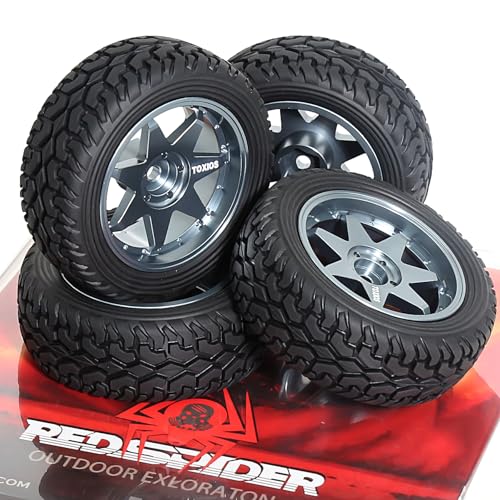 REDSPIDER 1/10 RC Rally Car Tyres 12mm Hex Hub Rubber Tires & Aluminium Wheel Rims OD 75mm/2.95'' for 1/16 1/14 1/12 1/10 RC Touring Car On-Road Off Road Buggy (Titanium) - color: Titanium