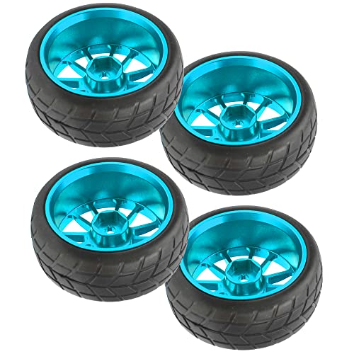 OD 2.55" Rubber Tires & Metal Wheel Rims 12mm Hex Hub Compatible with HSP Tamiya HPI Kyosho 1/10 On-Road Touring Car WLtoys 1/14 144001 Traxxas 1/16 Slash 1/18 A959B RC Buggy (Blue) - color: Blue