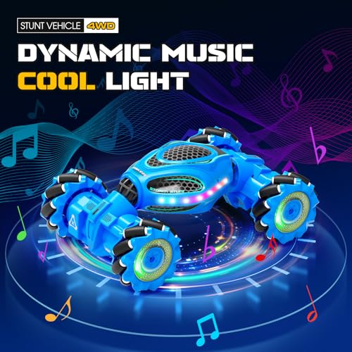 Gesture Sensing RC Stunt Car - Boys Toys Age 6-12, 4WD Hand Controlled Remote Control Drift Twist Offroad 360° Rotation Car with Light & Music, Cool Birthday Presents and Ideas Gifts for Kids Blue - color: Blue