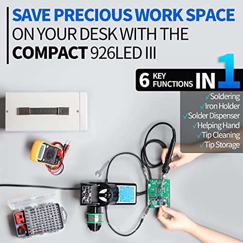 YIHUA 926 III 60W Digital Display Soldering Iron Station Kit w 2 Helping Hands, 6 Extra Iron Tips, Lead-Free Solder, Solder Sucker, S/S Tweezers, °C/ºF Conversion, Auto Sleep & Calibration Support - color: Black