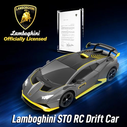 YONCHER RC Drift Car, Remote Control Car for Kids Lamborghini Officially Licensed, 1:24 20KM/H 4WD RC Cars with Lights, Fast Racing Toy Car for Boys Girls, Gray - color: Sto Gray