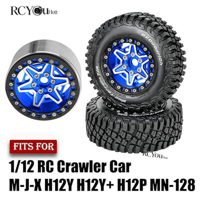 RC 1.9" Beadlock Wheels and Tires Set for 1/12 M-J-X H12Y H12Y+ H12P MN-128 RC Crawler,Wheels Tire OD 90MM/3.54",Aluminium Wheel Rims (4PCS),1.9" Beadlock Wheel Tires,Navy Blue - color: Navy Blue- (Wheel Tires)