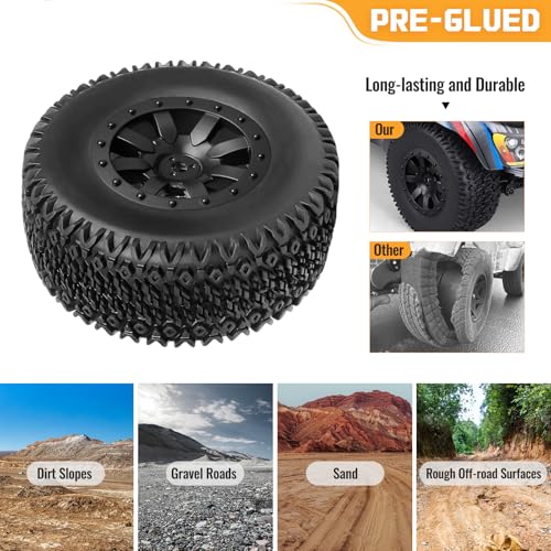 Pre-Glued RC 1/10 Short Course Truck Tires and Wheels Set 12mm Hex for Traxxas Slash 4x4 BL-2S 2WD Losi SCT Redcat Blackout SC HPI, with Foam Inserts - style: Type 2