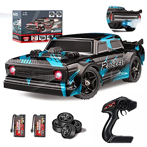 1/16 RC Drift Car, 35KM/H 4WD High Speed Remote Control Car with 380 Motor, Two Batteries & LED Light & Spray, 2.4 GHz RC Car for Adults and Kids