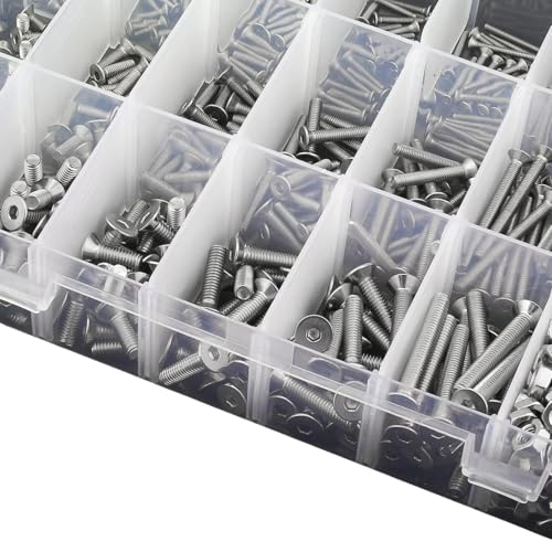 1080 Pcs M3 Screw Assortment, M3*6mm, 8mm, 10mm, 12mm, 14mm, 16mm, 18mm, 20mm, 25mm, 30mm, 35mm, 40mm, 50mm, Stainless Metric Hex Flat Head Countersunk Screws Nuts and Washers with Wrench - size: Hex Flat Head Countersunk