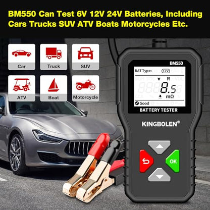 KINGBOLEN BM550 6V 12V 24V Car Battery Tester，Auto Battery Analyzer | 100-2000 CCA BM550 Battery Tester, Accurate Digital Automotive Alternator Tester for Cars Trucks SUV ATV Boats Motorcycles - style: BM550 battery tester