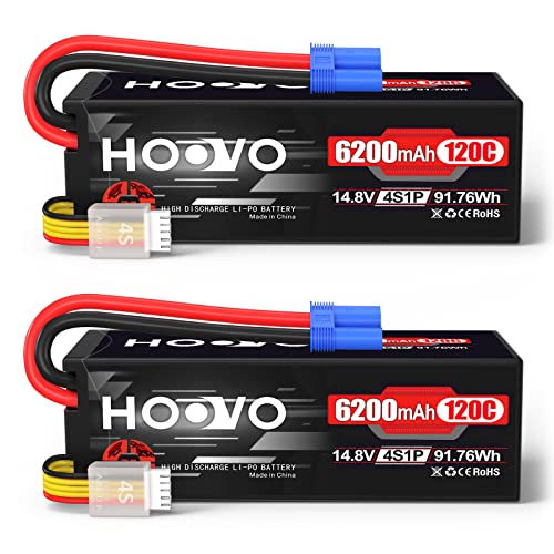 HOOVO 4S Lipo Battery 14.8V 6200mAh 120C RC Battery EC5 Plug HardCase 2Pack | for RC Car Truck Buggy RC Quadcopter Helicopter Airplane Racing FPV UAV Drone - style: 4S 6200mAh 120C-EC5-2Pack (Hard Case)