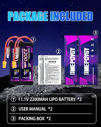 11.1V Lipo Battery Pack 3S 2200mAh 50C with XT60 Plug for FPV Drone Quadcopter RC Airplane Aircraft(2 Packs) - color: XT60-2