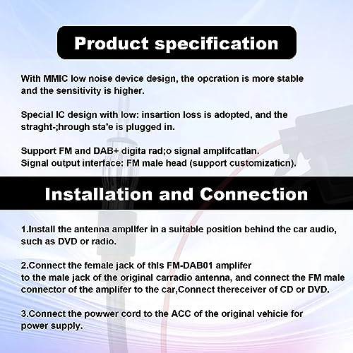 12V Car Booster 25 db - Amplify Signal & Reduce Noise AM FM Radio Universal Car FM AM Radio Amplifier for Car Stereo,Media,Head Unit Receiver