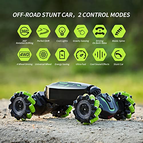 TADOZIC 4WD Remote Control Gesture Sensor Car,Hand Controlled RC Stunt Car,Double-Sided Vehicle 360° Rotation with Light and Music Spray, Watch Toy Cars for Boys & Girls Birthday - color: Green