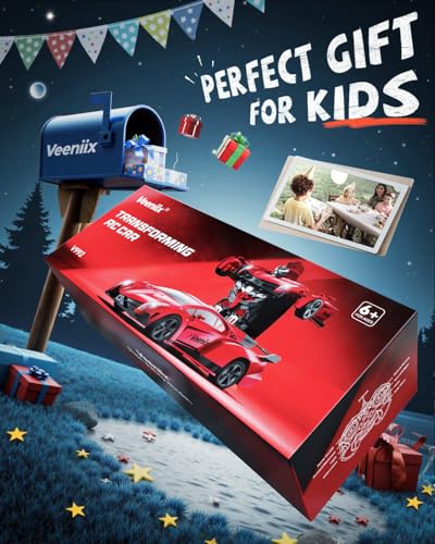 Veeniix V992 1:14 Scale 2-in-1 Transform RC Robot Car Toy, Red | Gesture Sensing & Auto Deformation, LED Lights & Sound, 2 Batteries 60 Min Play, Durable ABS, Gift for Kids Ages 6+ - color: Red