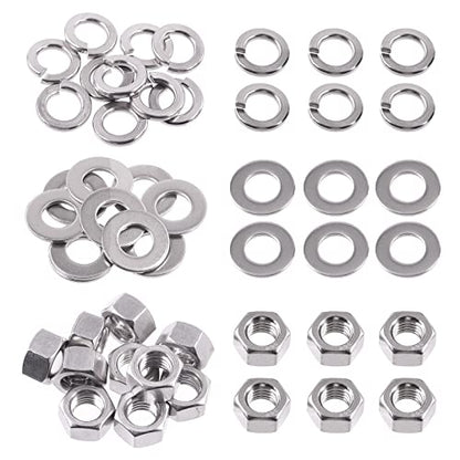 Swpeet 30Pcs Metric 304 Stainless Steel M14 Hex Nuts and M14 Flat Washers with Split Lock Washers Assortment Kit, Coarse Thread Hexagon Nut for Home Automotive Shop Use - size: M14 Hex Nuts & Washers