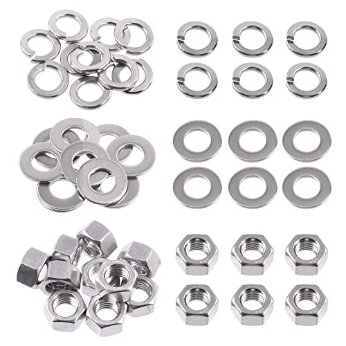 Swpeet 30Pcs Metric 304 Stainless Steel M14 Hex Nuts and M14 Flat Washers with Split Lock Washers Assortment Kit, Coarse Thread Hexagon Nut for Home Automotive Shop Use - size: M14 Hex Nuts & Washers