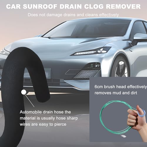 3PCS Auto Sunroof Drain Cleaning Tool, 118in Flexible Tube Cleaner with Wire Brush Syringe Hose, Universal Slim Dredging Tools for Windshield Wiper Drain Hole Air Tube Hoses