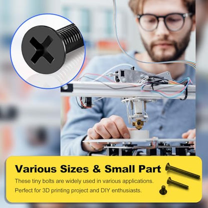 KADRICK 435Pcs M4 Countersunk Screw Kit,Flat Head Bolts 8MM-25MM | M4 Phillips Screws Assortment Kit,Screws With Nut Flat/Lock Washers,Black Zinc Plated - size: M4 435Pcs 8-25mm