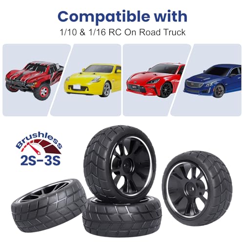 GoHooby 12mm Hex RC Wheels and Tires Pre-Mounted OD 2.55in Compatible with Traxxas Tamiya 1/10 RC On-Road Touring Car (Color 4) - color: Color 4