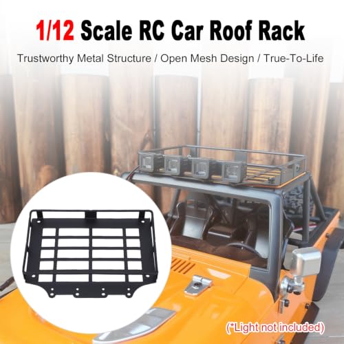 Vikye Metal RC Car Roof Rack for 1/12 Scale MJX H12Y Off Road Crawler, Luggage Carrier with Mesh Design, Black Accessory for Remote Control Truck