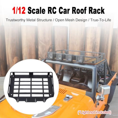 Vikye Metal RC Car Roof Rack for 1/12 Scale MJX H12Y Off Road Crawler, Luggage Carrier with Mesh Design, Black Accessory for Remote Control Truck