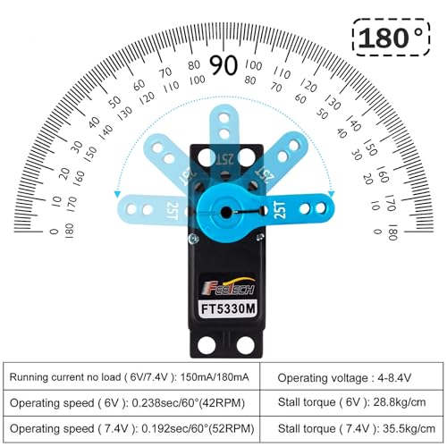 Feetech FT5330M 35KG Digital RC Core Servo Motor Waterproof Metal Gear 25T Servo Arm Horn 180 Degree 6V-7.4V for Metal Gear 1/8 1/10 Baja Car
