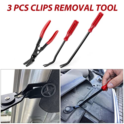Nilight Trim Removal Tool 102 Pcs, Auto Push Pin Bumper Retainer Clip Set | Fastener Terminal Remover Tool Round Handle Crowbar Kit Car Panel Radio Removal Auto Clip Pliers - color: 102 Clips+ Remover Tools Red