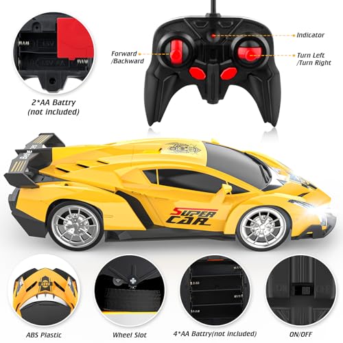 Growsland Remote Control Car, RC Cars for Kids 1:18 Electric Toy Car Hobby Racing Car Toys with Lights & Controller, Christmas Birthday Gift for 3 4 5 6 7 8 9 Year Old Boys Girls - color: Yellow