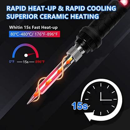 Soldering Iron Kit, 60W 110V Soldering Irons, Adjustable Temperature Soldering Welding Tool Kit with Extra 5pcs Tips, Stand, Sponge, Solder Wire - color: 60w 9-in-1