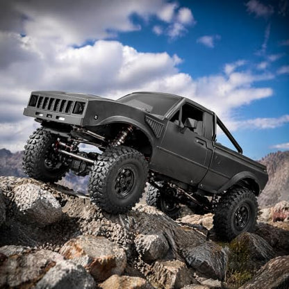 1/24 RC Crawler Hard Body Shell with Bed Rack, ABS Plastic Pickup Truck Body Shell Replacement Compatible with Axial SCX24 C10 Bronco Wrangler Base Camp 4Runner, Black