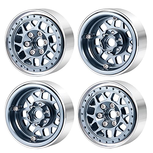 RCLIONS 1.9" Beadlock Wheels Aluminum Rims for AXIAL SCX10 TRX4 1/10th RC Crawler Truck Car (Titanium) - color: Titanium
