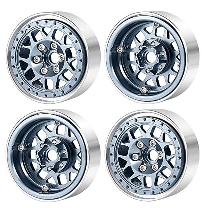 RCLIONS 1.9" Beadlock Wheels Aluminum Rims for AXIAL SCX10 TRX4 1/10th RC Crawler Truck Car (Titanium) - color: Titanium