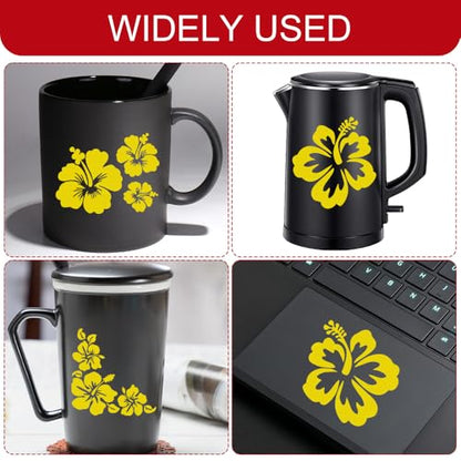 4PCS Hibiscus Car Decal Sticker, Hawaiian Hibiscus Flower Decal Set, White Tropical Flower Stickers, Universal Exterior Decoration Sticker Accessories for Car, Truck, SUV, Door, Wall (Yellow)