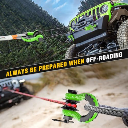 Nilight 3/4" D-Ring Shackle with Snatch Block, Heavy Duty Recovery Set | 9,500 lbs WLL Winch Pulley, Fits Synthetic Rope & Steel Cable, Truck Jeep ATV UTV, 2Pcs Kit Green - color: Green 3/4" w/Towing Pulley 2 Pack, size: Shackle