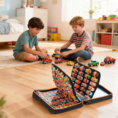 Toy Car Storage Case, Diecast Display Case 124 Slots (Black) | Fits 1:64 diecast cars. Cars not included. Portable case for collectors and kids. Holds 124.