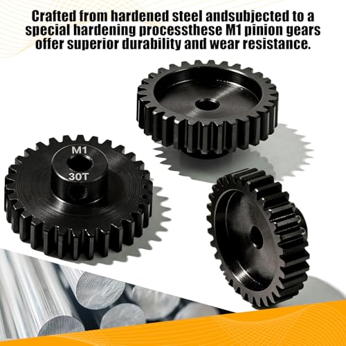 M1 Gear 30T 5mm Bore 3-Pack – High-Precision Hardened Steel Motor Pinion Gear for 1/8 1/10 RC Crawler, Monster Truck, Short Course Truck & Boat (Compatible with Traxxas Axial, FMS, HSP Redcat Losi) - style: M1 3Pcs 30T