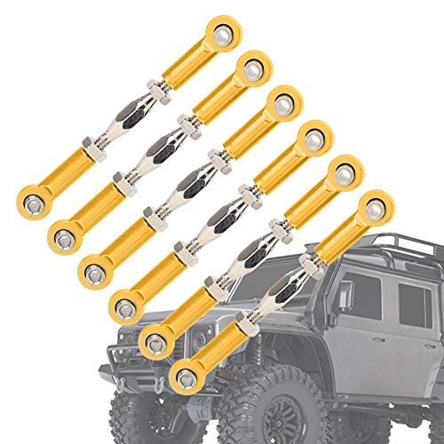 Aluminum Alloy Adjustable Push Rods Turnbuckle Rod Linkage Accessories for RC Car Upgrade Durable Lightweight 6Pcs Multi Color Options (Gold)