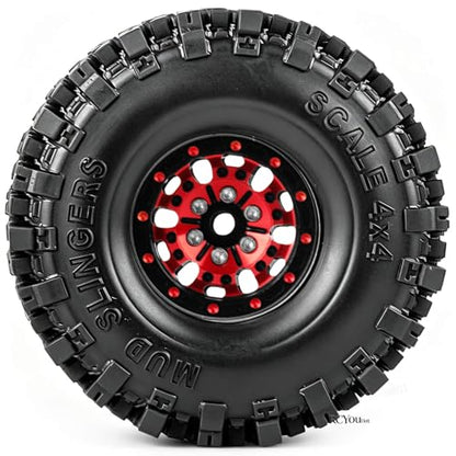 RC Aluminum (4PCS) 1.0 Wheel Rim Soft Rubber Tires&1.0 Beadlock Wheel Rim&Wheels Tires for 1/18 1/24 Trx4m SCX24 RC Crawler Car,Red - color: Red- (Rc Wheels Tires)