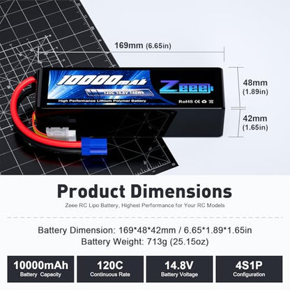 Zeee 4S Lipo Battery 10000mAh 14.8V 120C with EC5 Connector(2 Pack) | Soft Case RC Battery Compatible with Xmaxx RC Car Truck Tank Racing Hobby Models