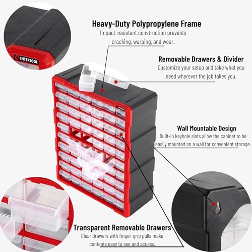 Small Parts Organizer for Hardware & Screws | 60 Removable Bins with Dividers | Wall Mount or Desktop Craft & Lego Storage Cabinet | 19” x 15” x 6” BX08-4016 - style: 60 Drawers