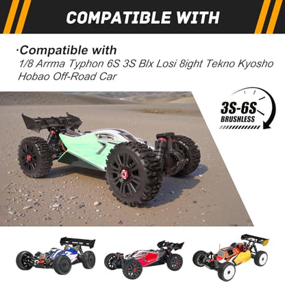 Pre-Glued RC Buggy Tires & Wheels Rims Set with Foam Inserts for 1/8 Arrma Typhon 6S 3S Blx Losi 8ight Tekno Kyosho Hobao Off-Road Car(4Pcs)