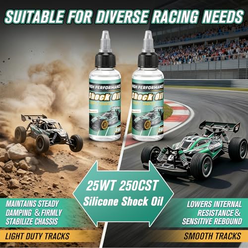 2 Bottles Racing Silicone Shock Oil 25WT 250CST | RC Car Shock Oil for Lubricating R/C Radio Controlled Cars and All Types of Vehicles, RC Shock Oil, Does Not Evaporate - style: 25wt 250cst