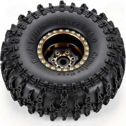 RC 1.0" Beadlock Wheels and Tires for RC Crawler 1/18 TRX4M,1/24 SCX24,Brass 1.0 Beadlock Wheels RC Rims w/ 1.0 Beadlocks Tires Soft Sticky Rubber Tires,4pcs,Style C - style: Style C(4pcs)